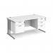 Maestro 25 straight desk 1600mm x 800mm with 2 and 3 drawer pedestals - silver cable managed leg frame, white top MCM16P23SWH