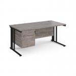 Maestro 25 straight desk 1600mm x 800mm with 2 drawer pedestal - black cable managed leg frame, grey oak top MCM16P2KGO