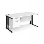 Maestro 25 straight desk 1600mm x 800mm with 2 drawer pedestal - black cable managed leg frame, white top MCM16P2KWH
