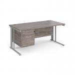 Maestro 25 straight desk 1600mm x 800mm with 2 drawer pedestal - silver cable managed leg frame, grey oak top MCM16P2SGO