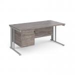 Maestro 25 straight desk 1600mm x 800mm with 2 drawer pedestal - silver cable managed leg frame, grey oak top MCM16P2SGO