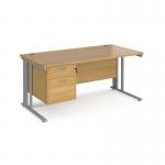 Maestro 25 straight desk 1600mm x 800mm with 2 drawer pedestal - silver cable managed leg frame, oak top MCM16P2SO