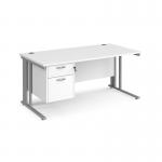 Maestro 25 straight desk 1600mm x 800mm with 2 drawer pedestal - silver cable managed leg frame, white top MCM16P2SWH