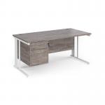 Maestro 25 straight desk 1600mm x 800mm with 2 drawer pedestal - white cable managed leg frame, grey oak top MCM16P2WHGO