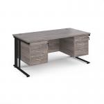 Maestro 25 straight desk 1600mm x 800mm with two x 3 drawer pedestals - black cable managed leg frame, grey oak top MCM16P33KGO