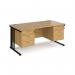 Maestro 25 straight desk 1600mm x 800mm with two x 3 drawer pedestals - black cable managed leg frame, oak top MCM16P33KO