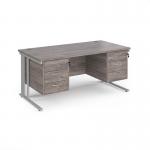 Maestro 25 straight desk 1600mm x 800mm with two x 3 drawer pedestals - silver cable managed leg frame, grey oak top MCM16P33SGO