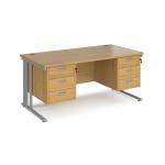 Maestro 25 straight desk 1600mm x 800mm with two x 3 drawer pedestals - silver cable managed leg frame, oak top MCM16P33SO