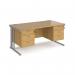 Maestro 25 straight desk 1600mm x 800mm with two x 3 drawer pedestals - silver cable managed leg frame, oak top MCM16P33SO