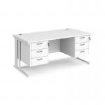 Maestro 25 straight desk 1600mm x 800mm with two x 3 drawer pedestals - white cable managed leg frame, white top MCM16P33WHWH