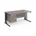 Maestro 25 straight desk 1600mm x 800mm with 3 drawer pedestal - black cable managed leg frame, grey oak top MCM16P3KGO