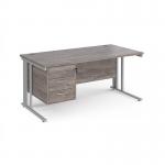 Maestro 25 straight desk 1600mm x 800mm with 3 drawer pedestal - silver cable managed leg frame, grey oak top MCM16P3SGO