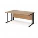 Maestro 25 left hand wave desk 1600mm wide - black cable managed leg frame, beech top MCM16WLKB