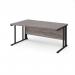 Maestro 25 left hand wave desk 1600mm wide - black cable managed leg frame, grey oak top MCM16WLKGO