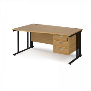 Maestro 25 left hand wave desk 1600mm wide with 3 drawer pedestal -
