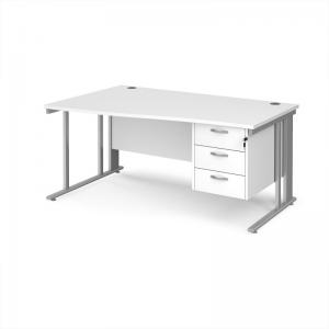 Maestro 25 left hand wave desk 1600mm wide with 3 drawer pedestal -