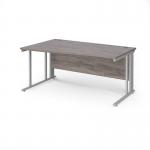 Maestro 25 left hand wave desk 1600mm wide - silver cable managed leg frame, grey oak top MCM16WLSGO