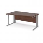 Maestro 25 left hand wave desk 1600mm wide - silver cable managed leg frame, walnut top MCM16WLSW