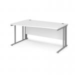 Maestro 25 left hand wave desk 1600mm wide - silver cable managed leg frame, white top MCM16WLSWH