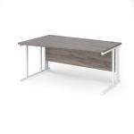 Maestro 25 left hand wave desk 1600mm wide - white cable managed leg frame, grey oak top MCM16WLWHGO