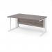 Maestro 25 left hand wave desk 1600mm wide - white cable managed leg frame, grey oak top MCM16WLWHGO