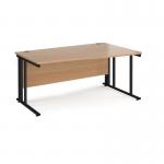 Maestro 25 right hand wave desk 1600mm wide - black cable managed leg frame, beech top MCM16WRKB