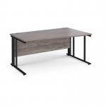 Maestro 25 right hand wave desk 1600mm wide - black cable managed leg frame, grey oak top MCM16WRKGO