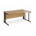 Maestro 25 right hand wave desk 1600mm wide - black cable managed leg frame, oak top MCM16WRKO