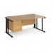 Maestro 25 right hand wave desk 1600mm wide with 2 drawer pedestal - black cable managed leg frame, oak top MCM16WRP2KO