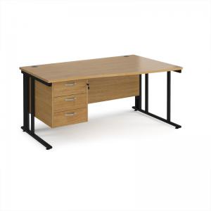Maestro 25 right hand wave desk 1600mm wide with 3 drawer pedestal -