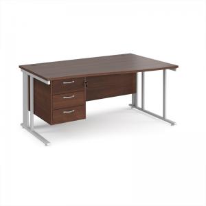 Maestro 25 right hand wave desk 1600mm wide with 3 drawer pedestal -
