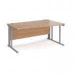 Maestro 25 right hand wave desk 1600mm wide - silver cable managed leg frame, beech top MCM16WRSB