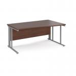 Maestro 25 right hand wave desk 1600mm wide - silver cable managed leg frame, walnut top MCM16WRSW