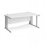 Maestro 25 right hand wave desk 1600mm wide - silver cable managed leg frame, white top MCM16WRSWH