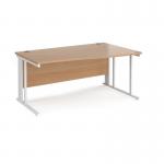 Maestro 25 right hand wave desk 1600mm wide - white cable managed leg frame, beech top MCM16WRWHB