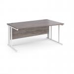 Maestro 25 right hand wave desk 1600mm wide - white cable managed leg frame, grey oak top MCM16WRWHGO