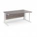 Maestro 25 right hand wave desk 1600mm wide - white cable managed leg frame, grey oak top MCM16WRWHGO