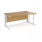 Maestro 25 right hand wave desk 1600mm wide - white cable managed leg frame, oak top MCM16WRWHO
