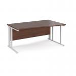 Maestro 25 right hand wave desk 1600mm wide - white cable managed leg frame, walnut top MCM16WRWHW
