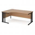 Maestro 25 left hand ergonomic desk 1800mm wide - black cable managed leg frame and beech top