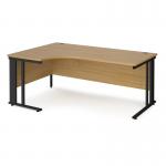 Maestro 25 left hand ergonomic desk 1800mm wide - black cable managed leg frame, oak top MCM18ELKO