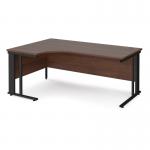 Maestro 25 left hand ergonomic desk 1800mm wide - black cable managed leg frame, walnut top MCM18ELKW