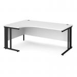 Maestro 25 left hand ergonomic desk 1800mm wide - black cable managed leg frame, white top MCM18ELKWH