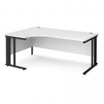 Maestro 25 left hand ergonomic desk 1800mm wide - black cable managed leg frame and white top