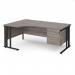 Maestro 25 left hand ergonomic desk 1800mm wide with 2 drawer pedestal - black cable managed leg frame, grey oak top MCM18ELP2KGO