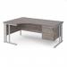 Maestro 25 left hand ergonomic desk 1800mm wide with 2 drawer pedestal - silver cable managed leg frame, grey oak top MCM18ELP2SGO