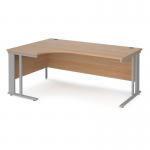 Maestro 25 left hand ergonomic desk 1800mm wide - silver cable managed leg frame and beech top