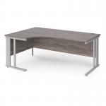 Maestro 25 left hand ergonomic desk 1800mm wide - silver cable managed leg frame, grey oak top MCM18ELSGO