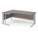 Maestro 25 left hand ergonomic desk 1800mm wide - silver cable managed leg frame and grey oak top