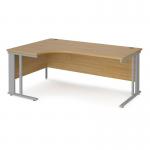 Maestro 25 left hand ergonomic desk 1800mm wide - silver cable managed leg frame and oak top